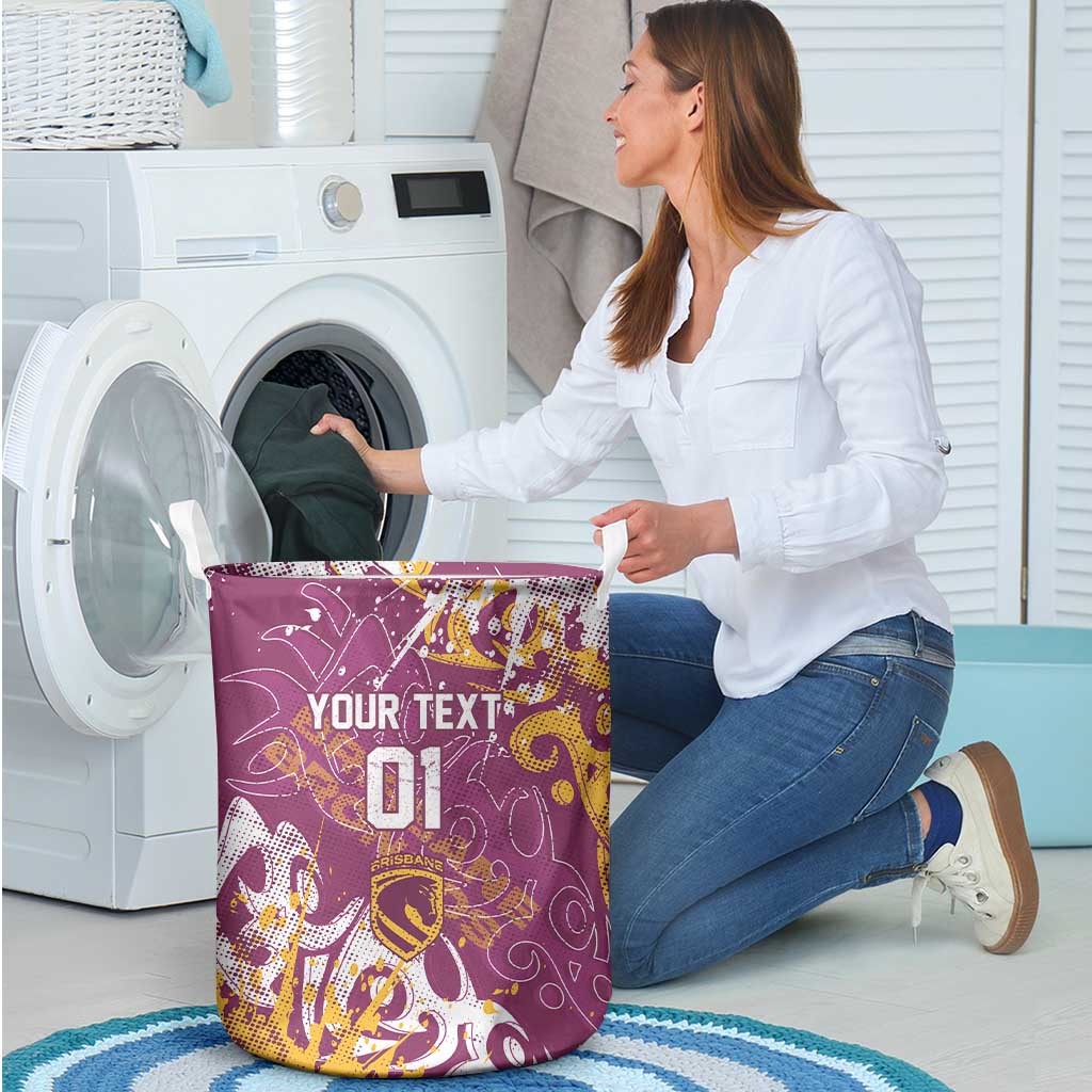 Personalized Brisbane Broncos Rugby Laundry Basket Urban Street Graffiti Style - Distressed Splatter Elements