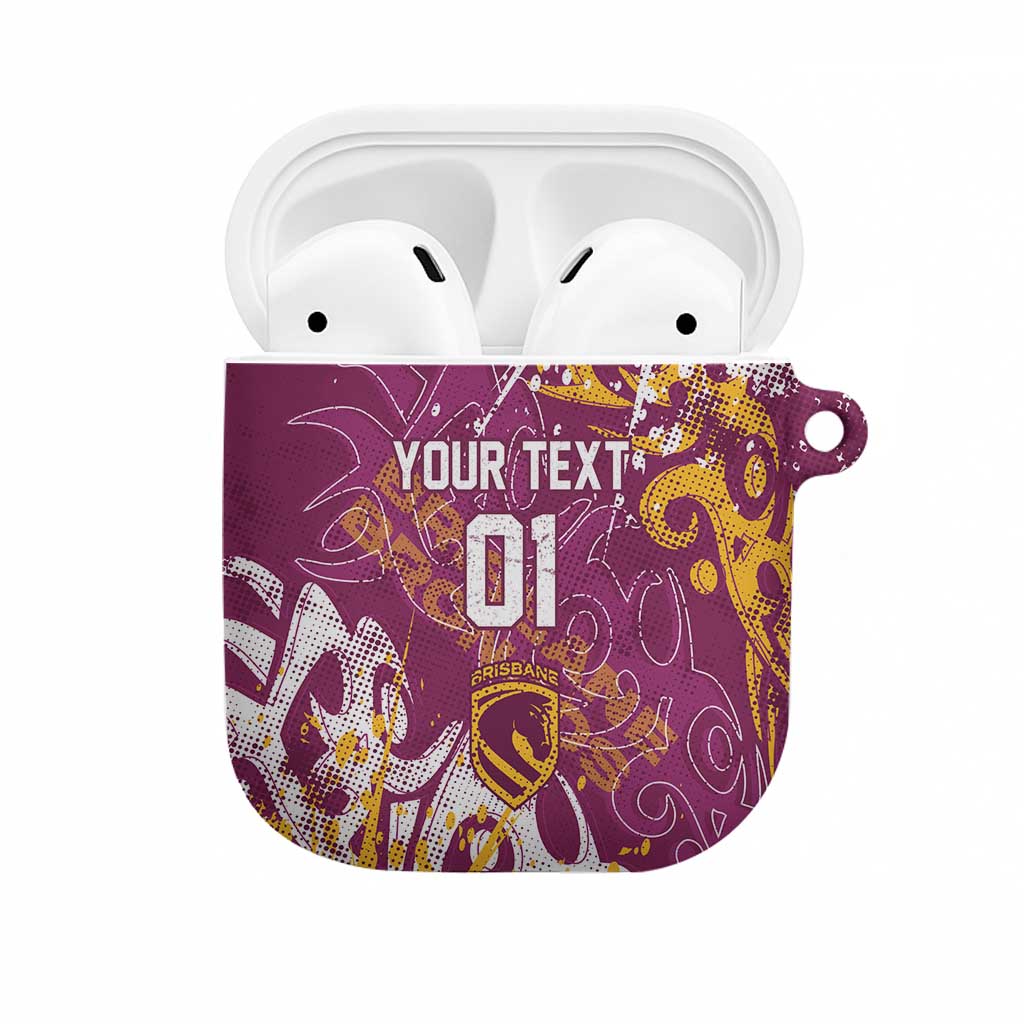 Personalized Brisbane Broncos Rugby AirPods Case Urban Street Graffiti Style - Distressed Splatter Elements