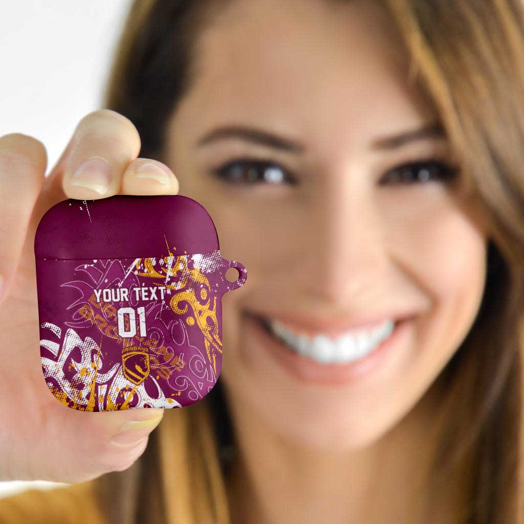 Personalized Brisbane Broncos Rugby AirPods Case Urban Street Graffiti Style - Distressed Splatter Elements