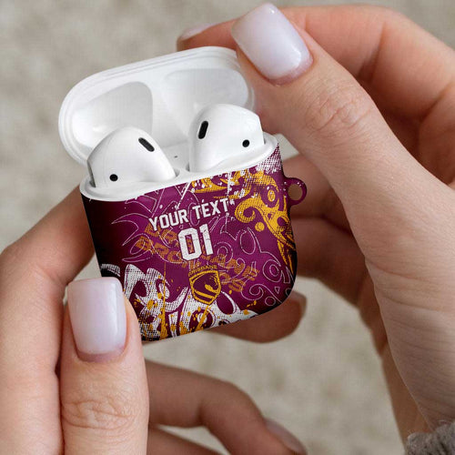 Personalized Brisbane Broncos Rugby AirPods Case Urban Street Graffiti Style - Distressed Splatter Elements