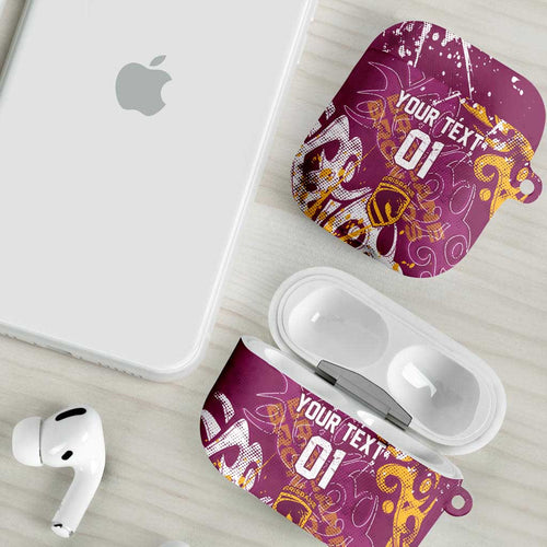 Personalized Brisbane Broncos Rugby AirPods Case Urban Street Graffiti Style - Distressed Splatter Elements