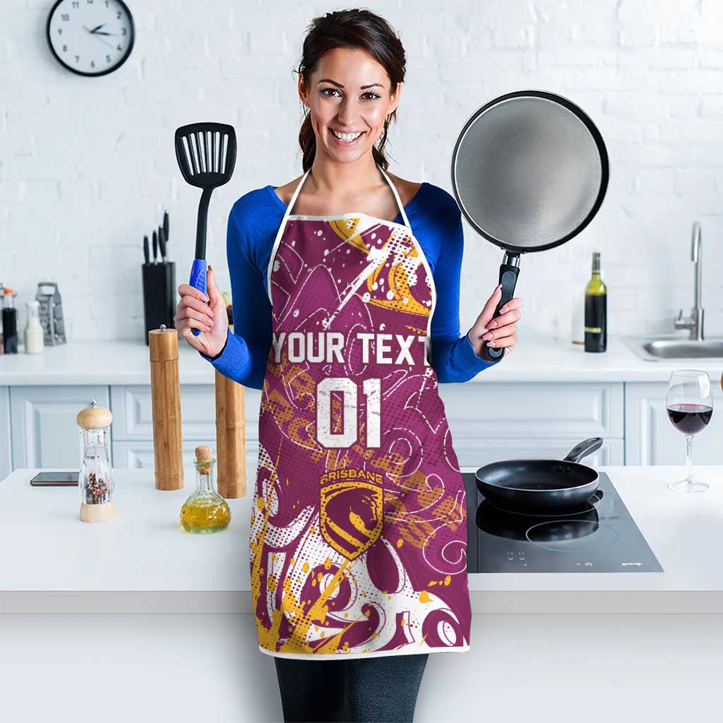 Personalized Brisbane Broncos Rugby Apron Urban Street Graffiti Style - Distressed Splatter Elements