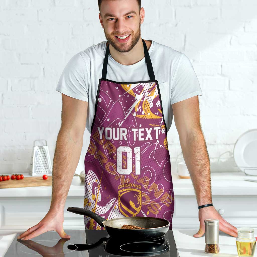 Personalized Brisbane Broncos Rugby Apron Urban Street Graffiti Style - Distressed Splatter Elements