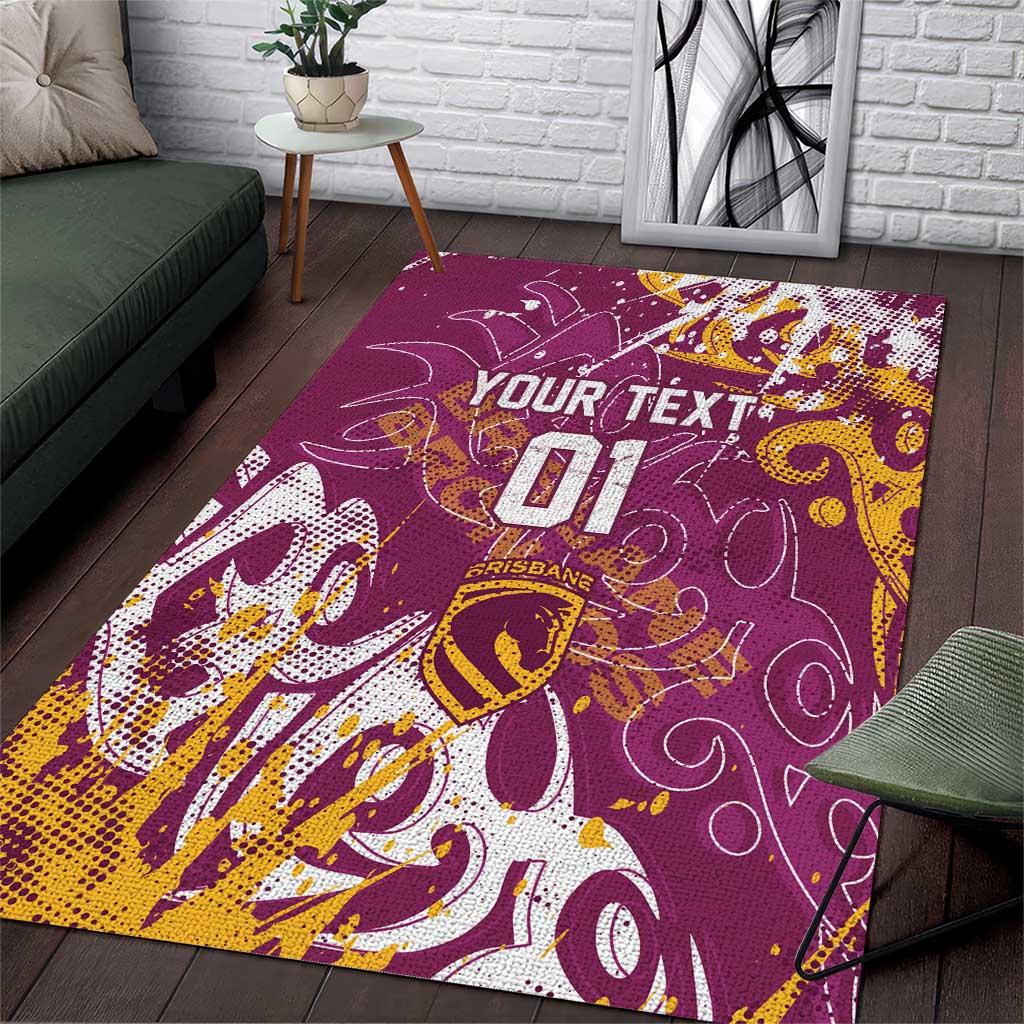 Personalized Brisbane Broncos Rugby Area Rug Urban Street Graffiti Style - Distressed Splatter Elements