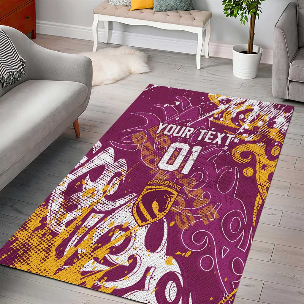 Personalized Brisbane Broncos Rugby Area Rug Urban Street Graffiti Style - Distressed Splatter Elements