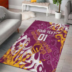 Personalized Brisbane Broncos Rugby Area Rug Urban Street Graffiti Style - Distressed Splatter Elements