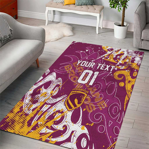 Personalized Brisbane Broncos Rugby Area Rug Urban Street Graffiti Style - Distressed Splatter Elements