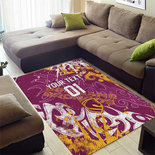 Personalized Brisbane Broncos Rugby Area Rug Urban Street Graffiti Style - Distressed Splatter Elements