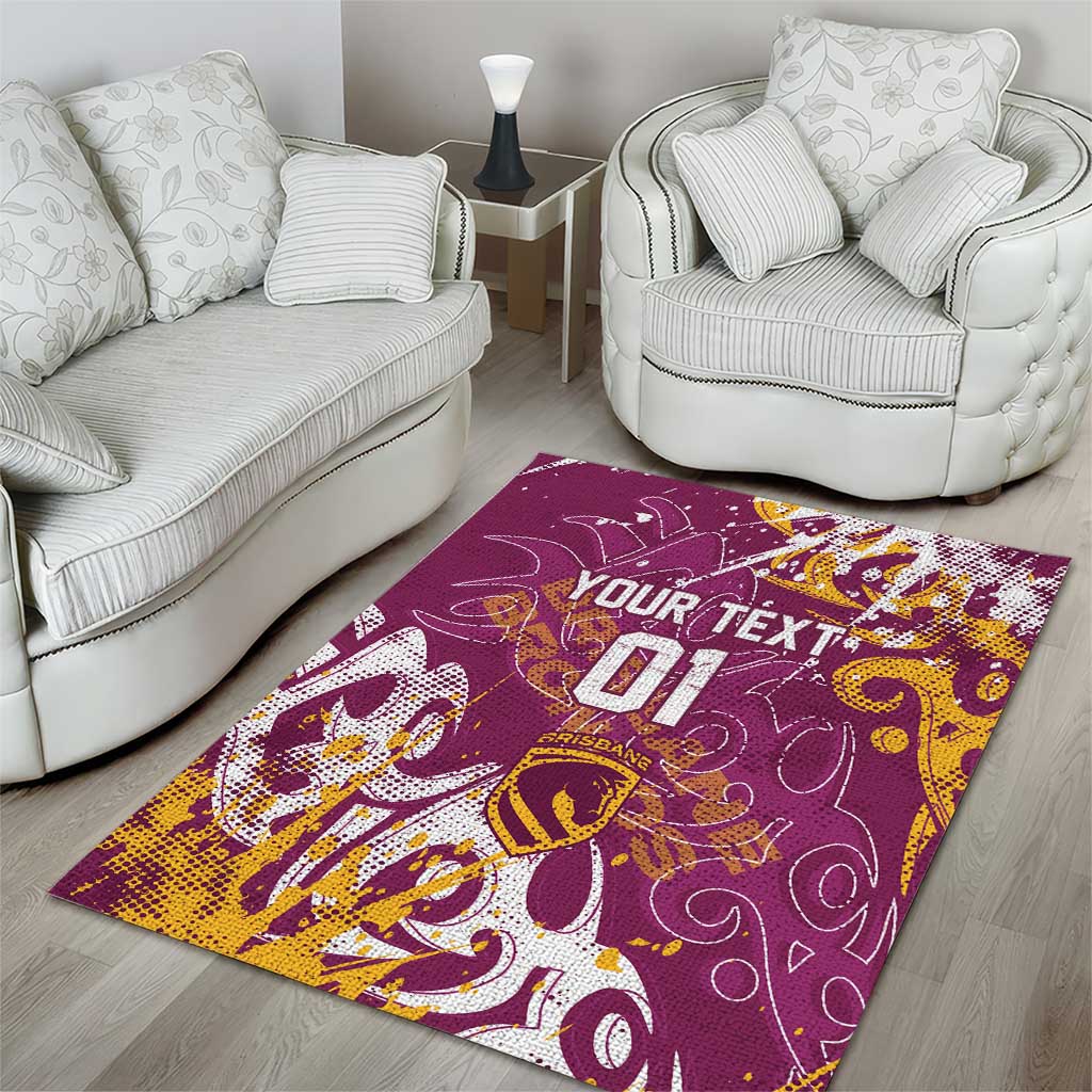 Personalized Brisbane Broncos Rugby Area Rug Urban Street Graffiti Style - Distressed Splatter Elements