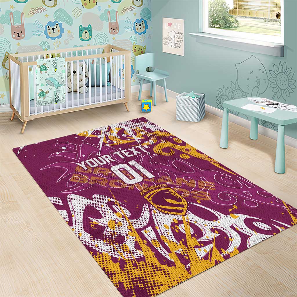 Personalized Brisbane Broncos Rugby Area Rug Urban Street Graffiti Style - Distressed Splatter Elements