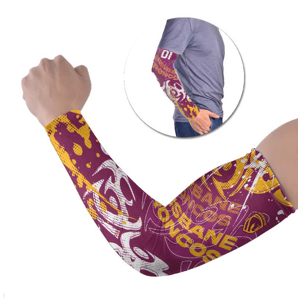 Personalized Brisbane Broncos Rugby Arm Sleeves Urban Street Graffiti Style - Distressed Splatter Elements
