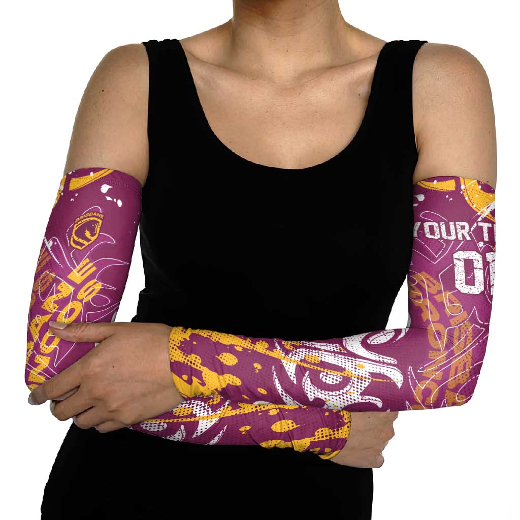Personalized Brisbane Broncos Rugby Arm Sleeves Urban Street Graffiti Style - Distressed Splatter Elements