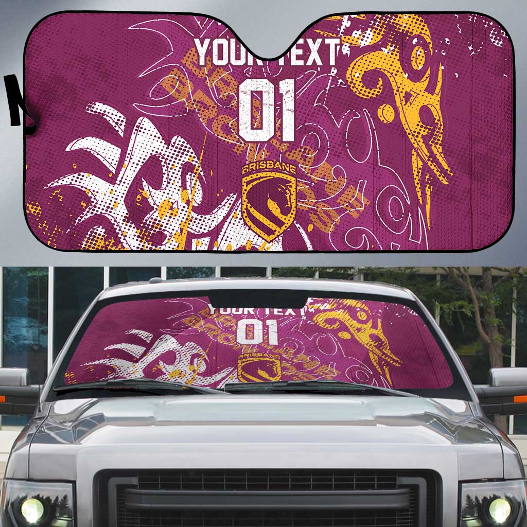 Personalized Brisbane Broncos Rugby Auto Sun Shade Urban Street Graffiti Style - Distressed Splatter Elements