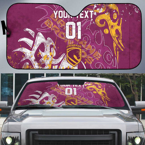 Personalized Brisbane Broncos Rugby Auto Sun Shade Urban Street Graffiti Style - Distressed Splatter Elements