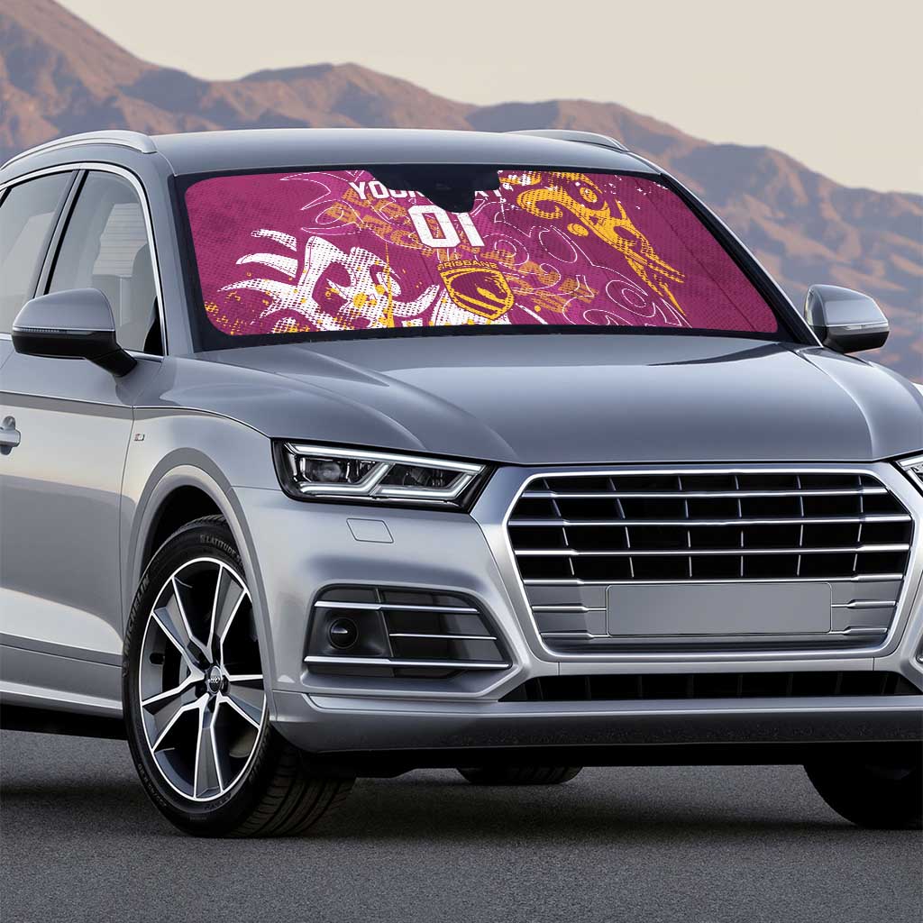 Personalized Brisbane Broncos Rugby Auto Sun Shade Urban Street Graffiti Style - Distressed Splatter Elements