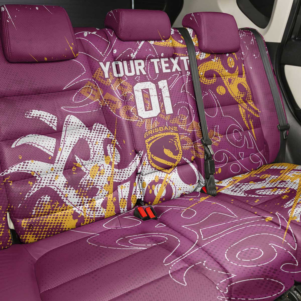 Personalized Brisbane Broncos Rugby Back Car Seat Cover Urban Street Graffiti Style - Distressed Splatter Elements