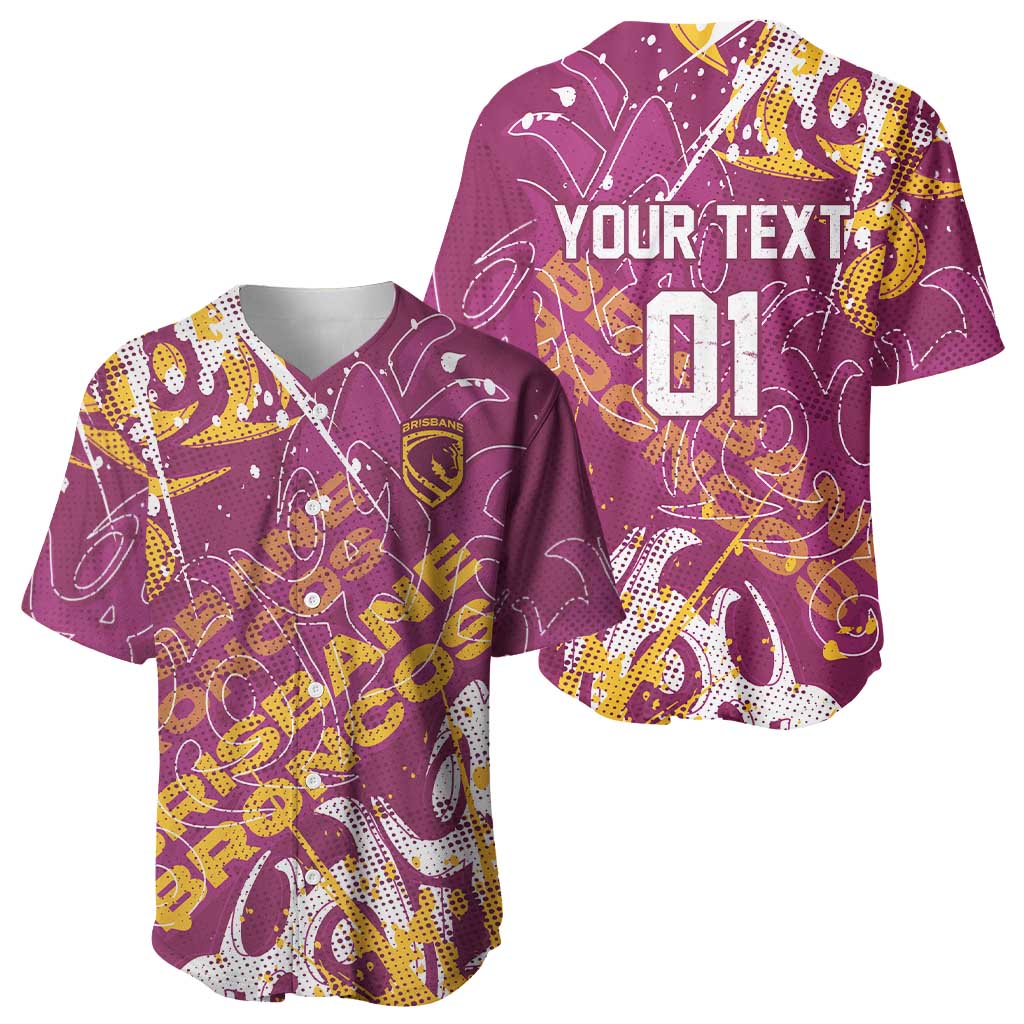 Personalized Brisbane Broncos Rugby Baseball Jersey Urban Street Graffiti Style - Distressed Splatter Elements