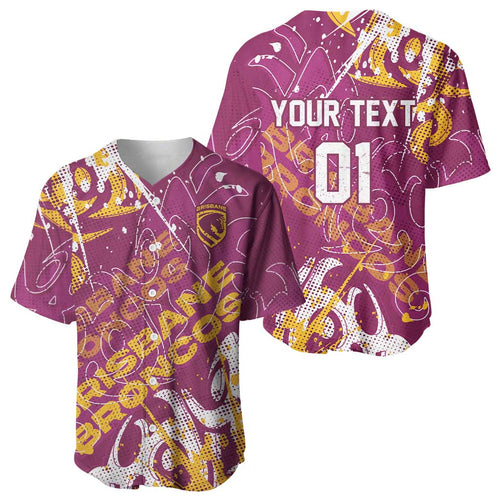Personalized Brisbane Broncos Rugby Baseball Jersey Urban Street Graffiti Style - Distressed Splatter Elements