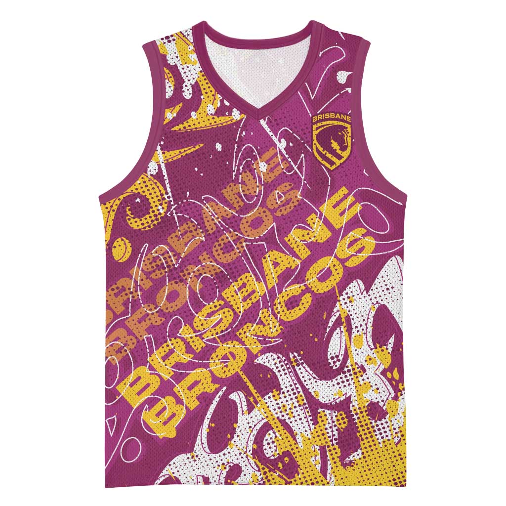 Personalized Brisbane Broncos Rugby Basketball Jersey Urban Street Graffiti Style - Distressed Splatter Elements