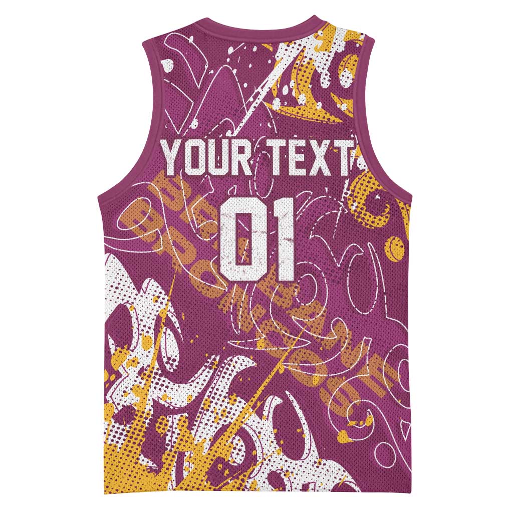 Personalized Brisbane Broncos Rugby Basketball Jersey Urban Street Graffiti Style - Distressed Splatter Elements