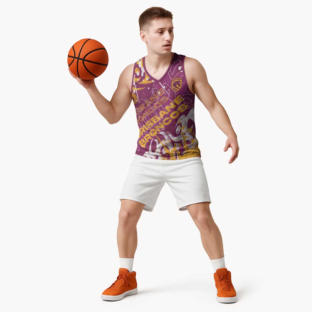 Personalized Brisbane Broncos Rugby Basketball Jersey Urban Street Graffiti Style - Distressed Splatter Elements