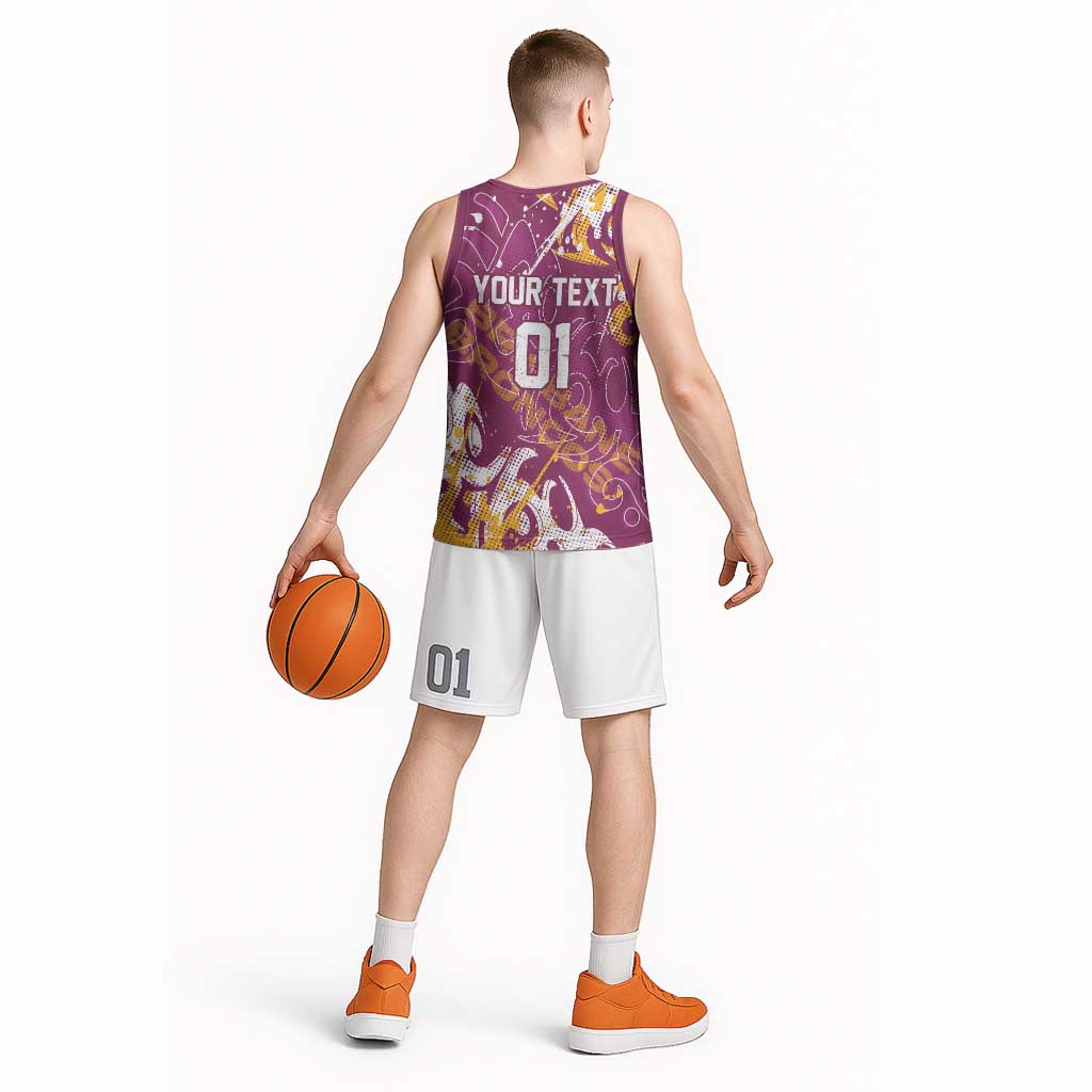 Personalized Brisbane Broncos Rugby Basketball Jersey Urban Street Graffiti Style - Distressed Splatter Elements