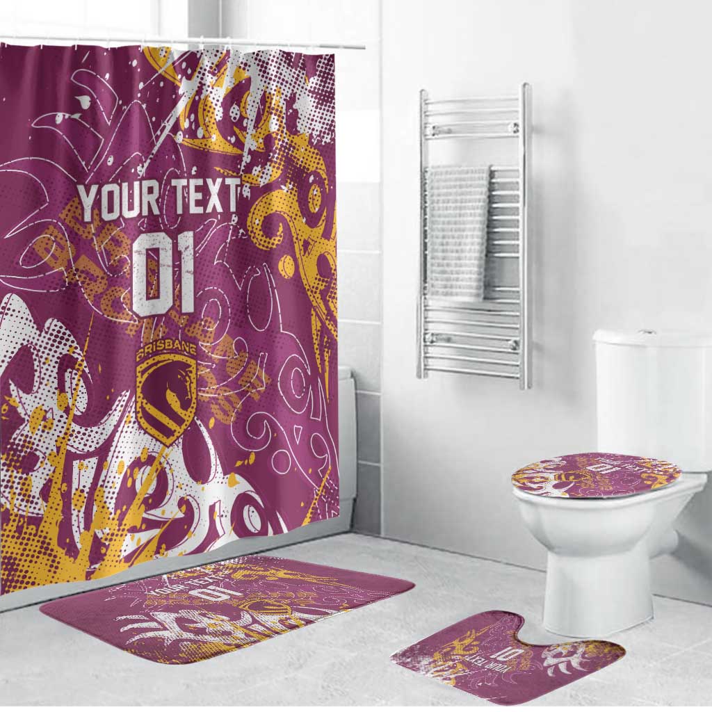 Personalized Brisbane Broncos Rugby Bathroom Set Urban Street Graffiti Style - Distressed Splatter Elements