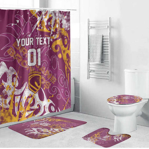 Personalized Brisbane Broncos Rugby Bathroom Set Urban Street Graffiti Style - Distressed Splatter Elements