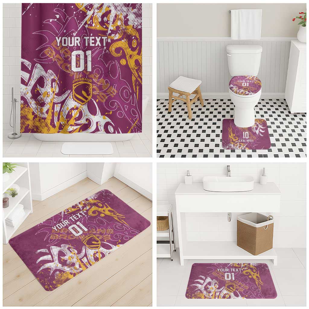 Personalized Brisbane Broncos Rugby Bathroom Set Urban Street Graffiti Style - Distressed Splatter Elements