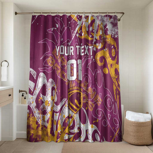 Personalized Brisbane Broncos Rugby Bathroom Set Urban Street Graffiti Style - Distressed Splatter Elements