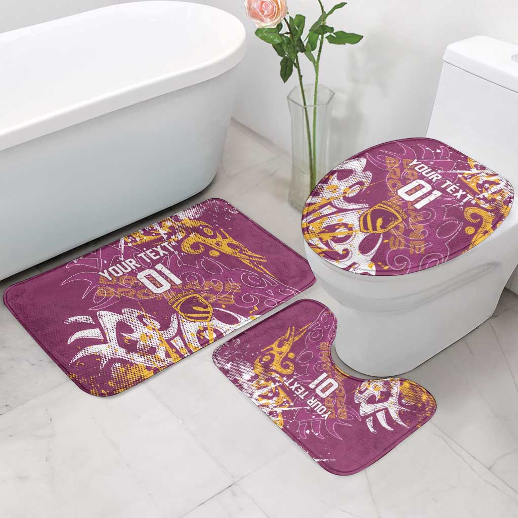 Personalized Brisbane Broncos Rugby Bathroom Set Urban Street Graffiti Style - Distressed Splatter Elements