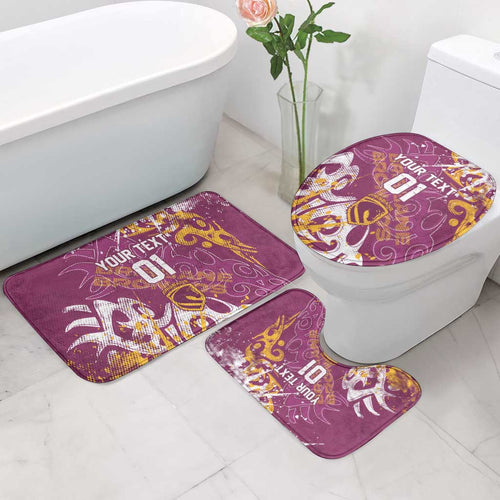 Personalized Brisbane Broncos Rugby Bathroom Set Urban Street Graffiti Style - Distressed Splatter Elements