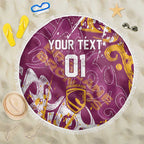 Personalized Brisbane Broncos Rugby Beach Blanket Urban Street Graffiti Style - Distressed Splatter Elements