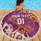 Personalized Brisbane Broncos Rugby Beach Blanket Urban Street Graffiti Style - Distressed Splatter Elements