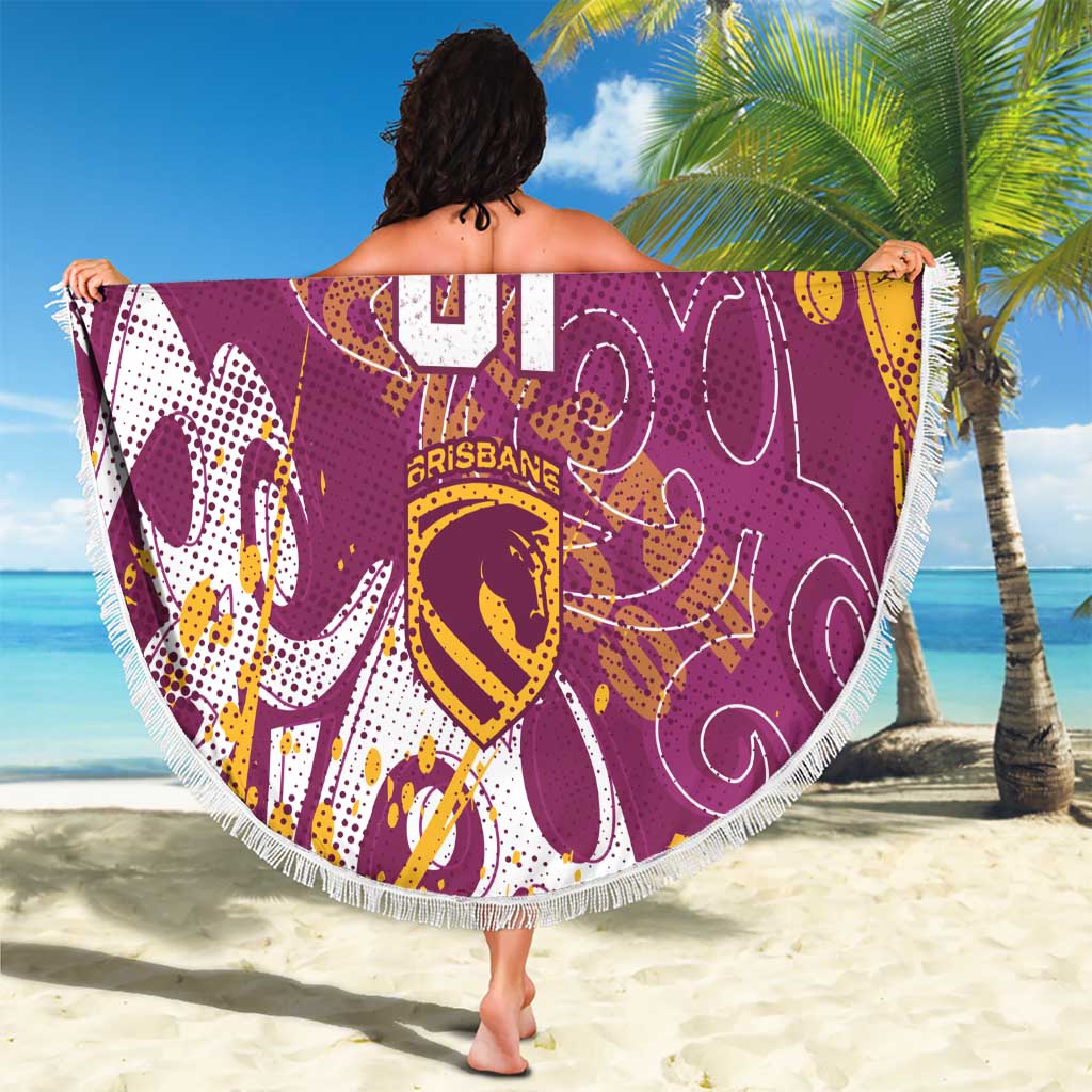 Personalized Brisbane Broncos Rugby Beach Blanket Urban Street Graffiti Style - Distressed Splatter Elements
