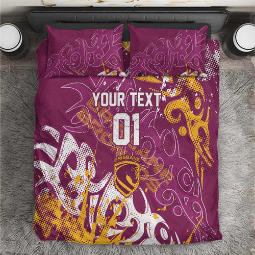 Personalized Brisbane Broncos Rugby Bedding Set Urban Street Graffiti Style - Distressed Splatter Elements