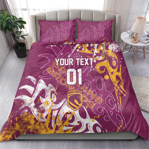 Personalized Brisbane Broncos Rugby Bedding Set Urban Street Graffiti Style - Distressed Splatter Elements