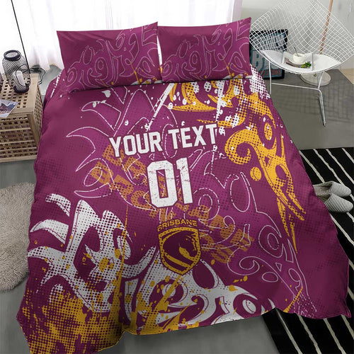 Personalized Brisbane Broncos Rugby Bedding Set Urban Street Graffiti Style - Distressed Splatter Elements