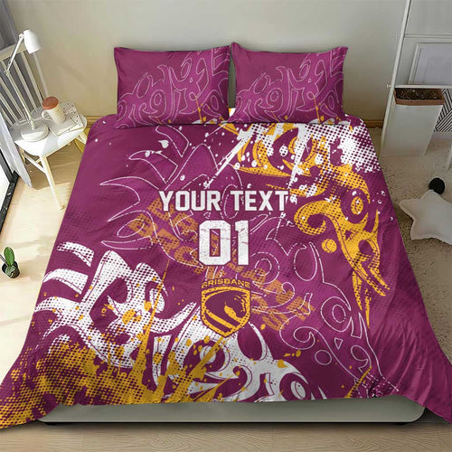 Personalized Brisbane Broncos Rugby Bedding Set Urban Street Graffiti Style - Distressed Splatter Elements