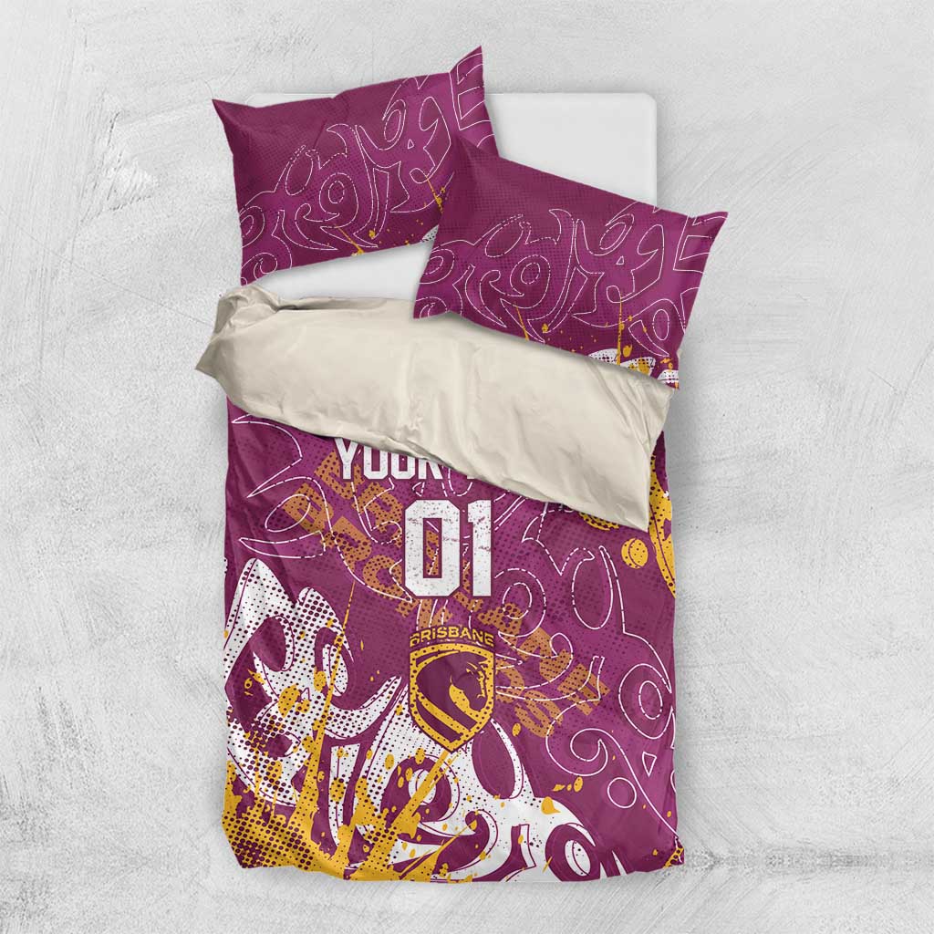 Personalized Brisbane Broncos Rugby Bedding Set Urban Street Graffiti Style - Distressed Splatter Elements