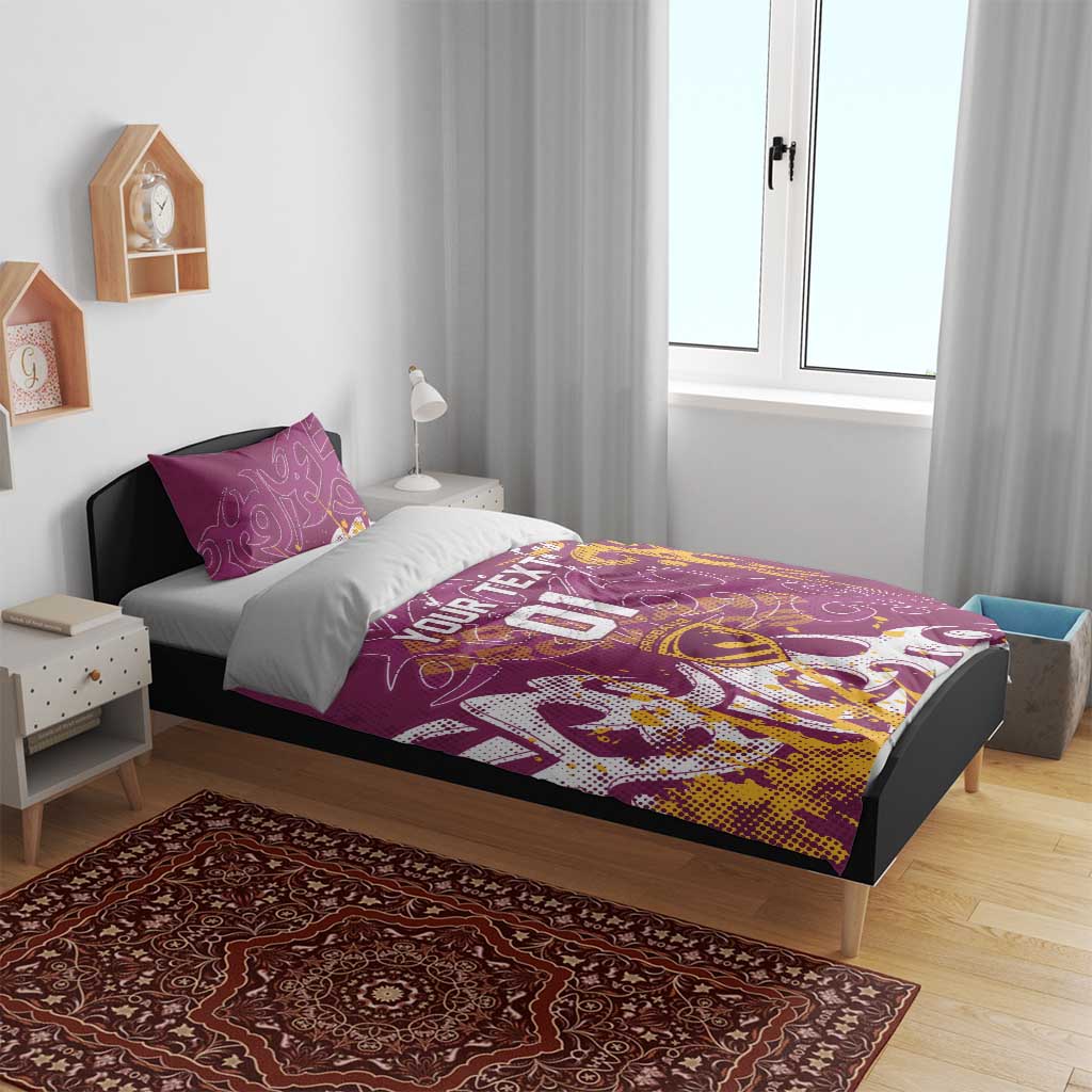 Personalized Brisbane Broncos Rugby Bedding Set Urban Street Graffiti Style - Distressed Splatter Elements