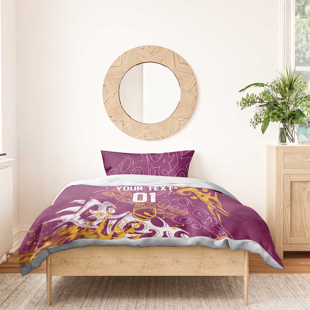 Personalized Brisbane Broncos Rugby Bedding Set Urban Street Graffiti Style - Distressed Splatter Elements