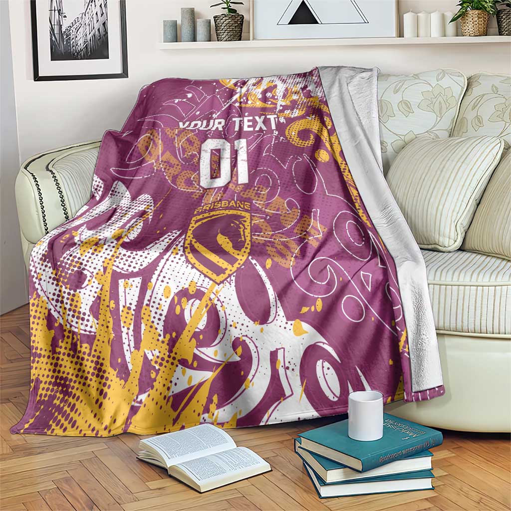 Personalized Brisbane Broncos Rugby Blanket Urban Street Graffiti Style - Distressed Splatter Elements