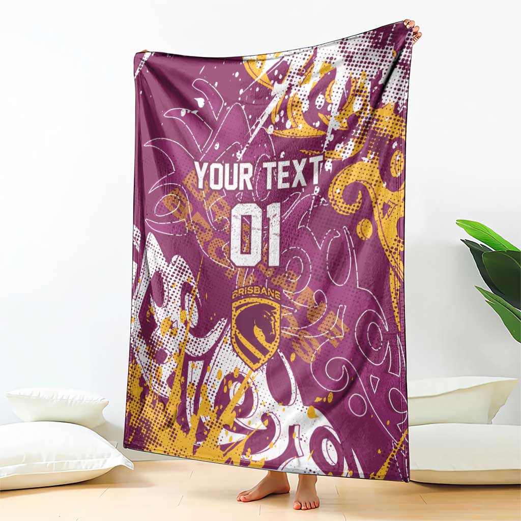 Personalized Brisbane Broncos Rugby Blanket Urban Street Graffiti Style - Distressed Splatter Elements