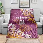Personalized Brisbane Broncos Rugby Blanket Urban Street Graffiti Style - Distressed Splatter Elements