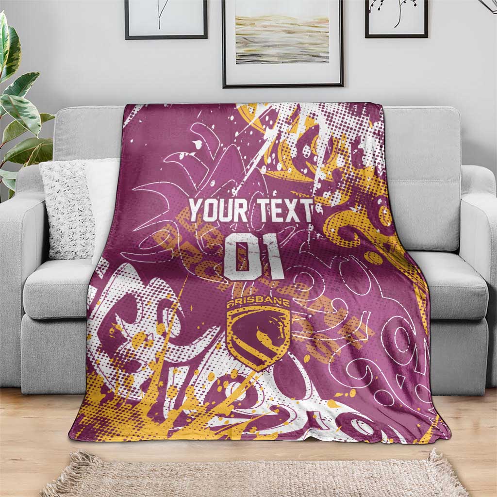 Personalized Brisbane Broncos Rugby Blanket Urban Street Graffiti Style - Distressed Splatter Elements