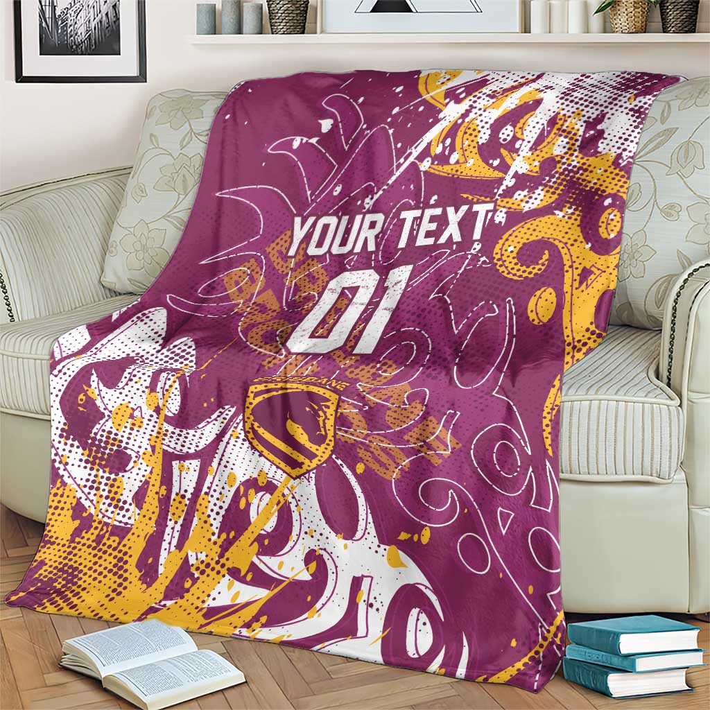 Personalized Brisbane Broncos Rugby Blanket Urban Street Graffiti Style - Distressed Splatter Elements