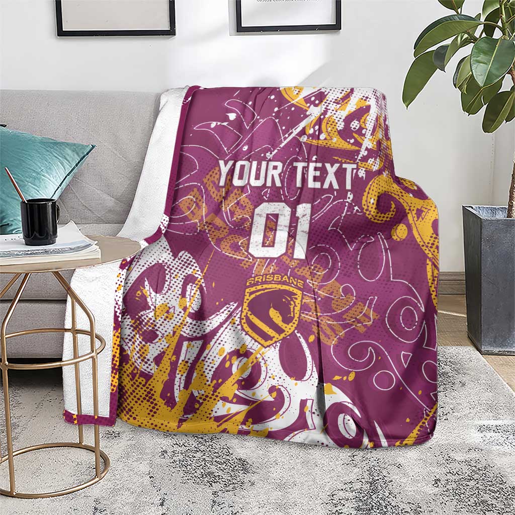Personalized Brisbane Broncos Rugby Blanket Urban Street Graffiti Style - Distressed Splatter Elements