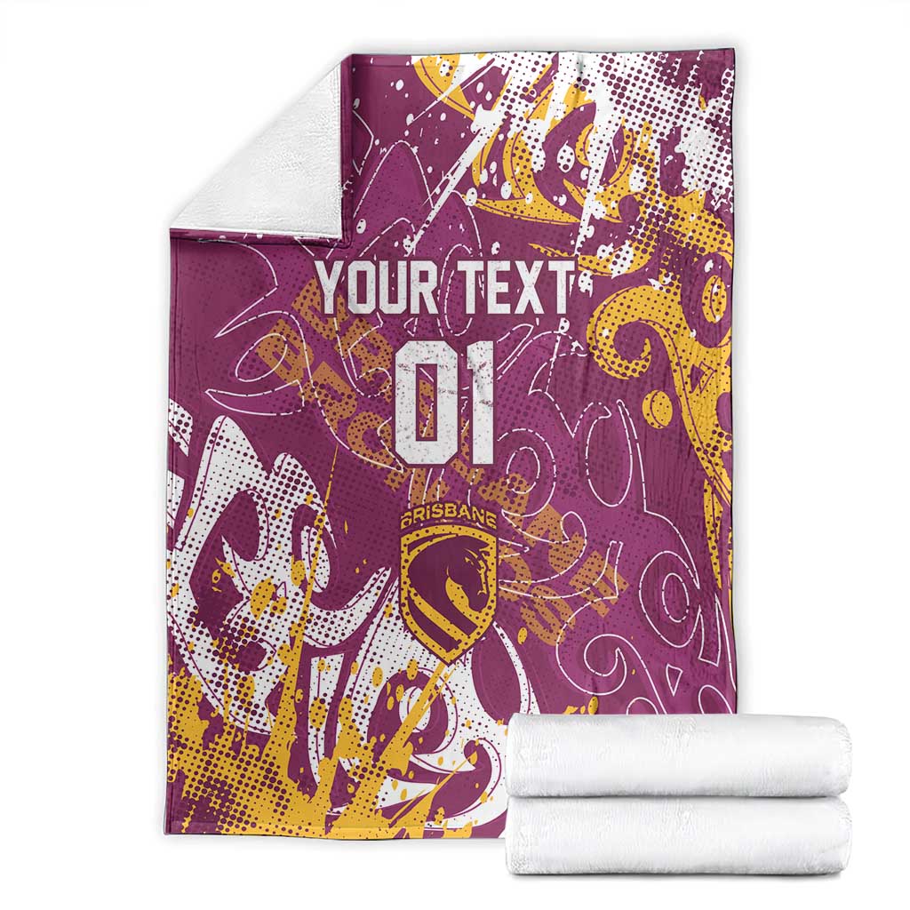 Personalized Brisbane Broncos Rugby Blanket Urban Street Graffiti Style - Distressed Splatter Elements