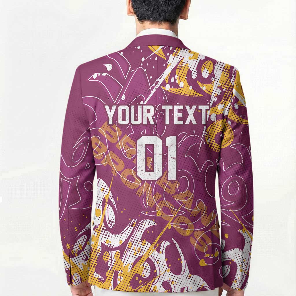 Personalized Brisbane Broncos Rugby Blazer Urban Street Graffiti Style - Distressed Splatter Elements